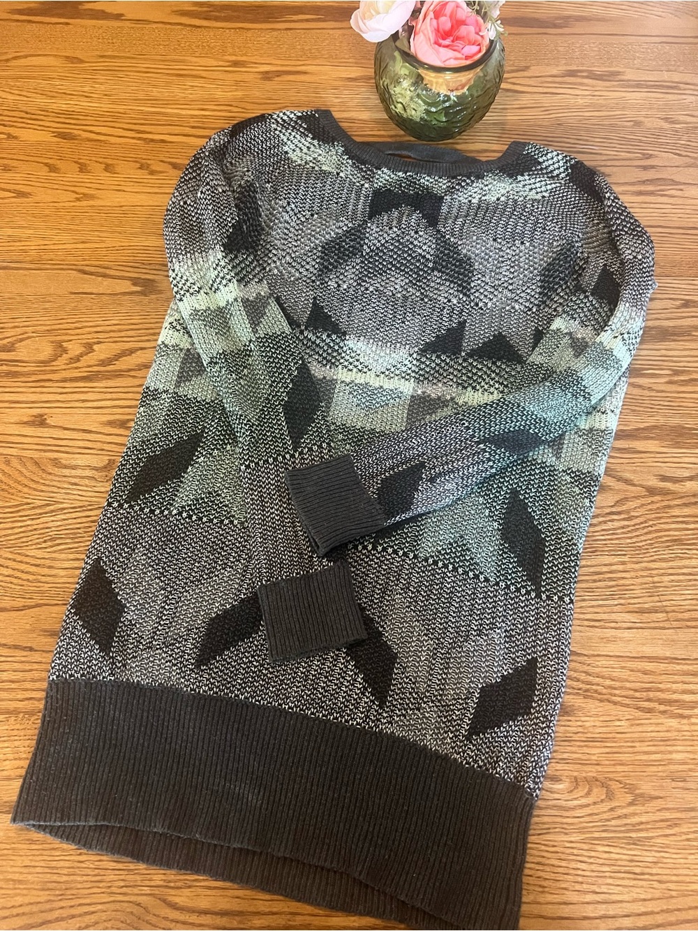 American Eagle Outfitters Black and Mint Green Geometric Knit Mini Dress